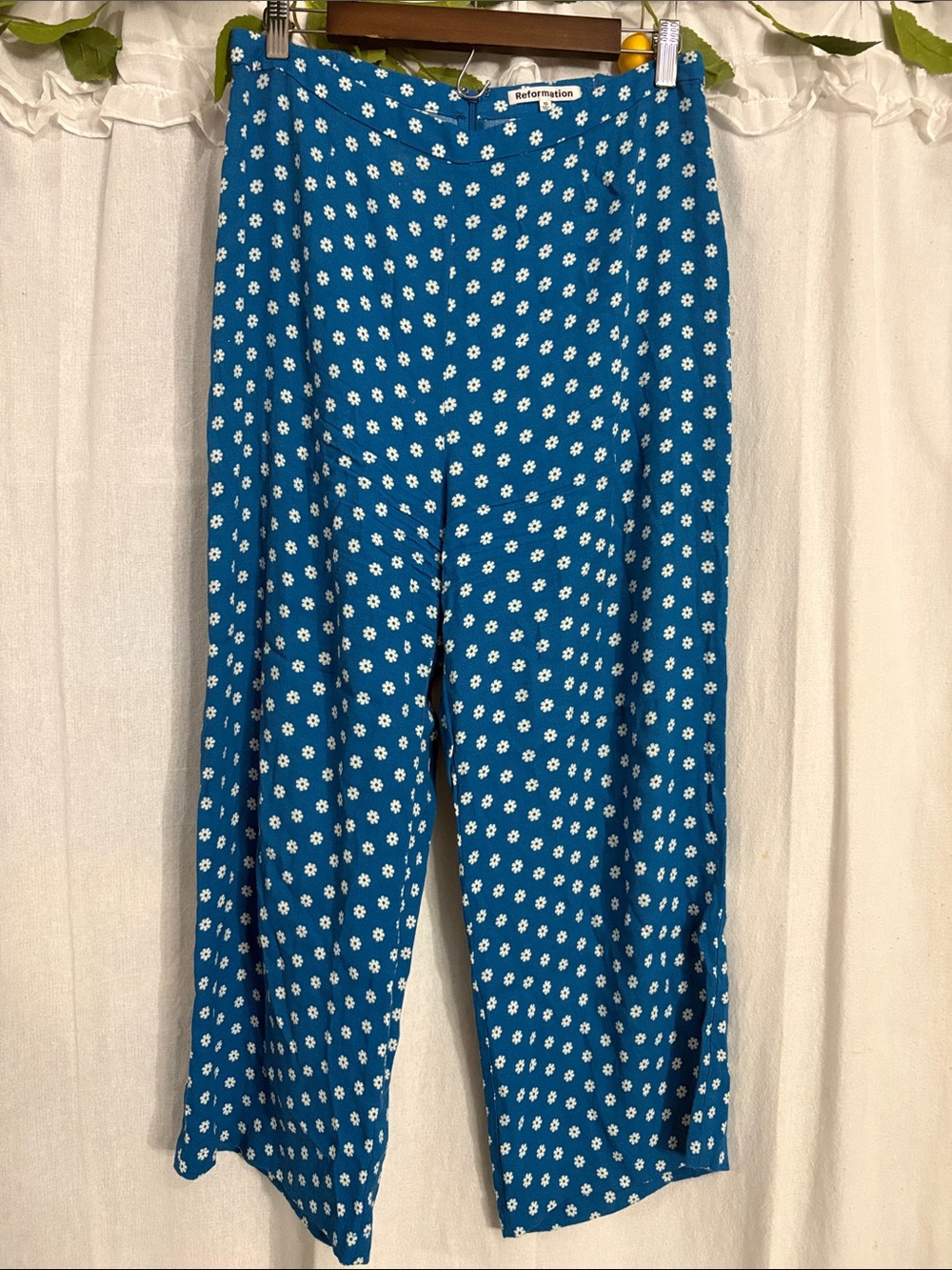 Reformation River Wide Leg Pants Jimmy Blue Floral Dot Size 10